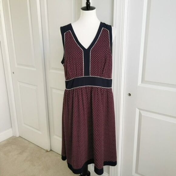 Coldwater Creek Sleeveless Red White Navy Blue Dress Size 16 - Picture 1 of 5